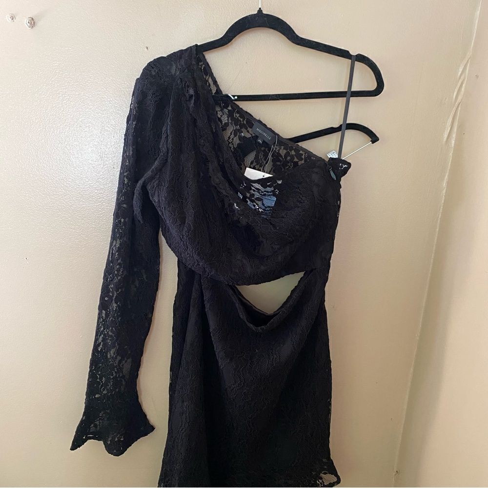 Majorelle Annel Dress Black Lace Asymmetrical Cut Out Going Out Revolve Sz L NWT - Picture 10 of 12